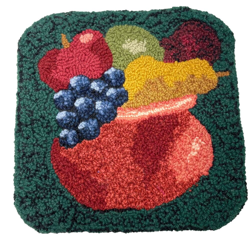 Wool Latch Hook Fruit Bowl Square Chair Stool Cover Pad 12"